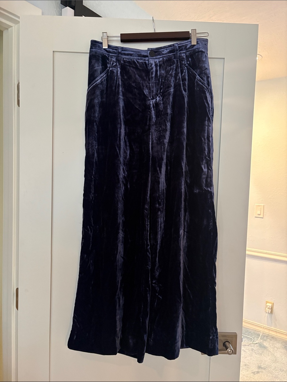Anthropologie Velvet Wide-Leg Pants in Navy/purple Sz 4